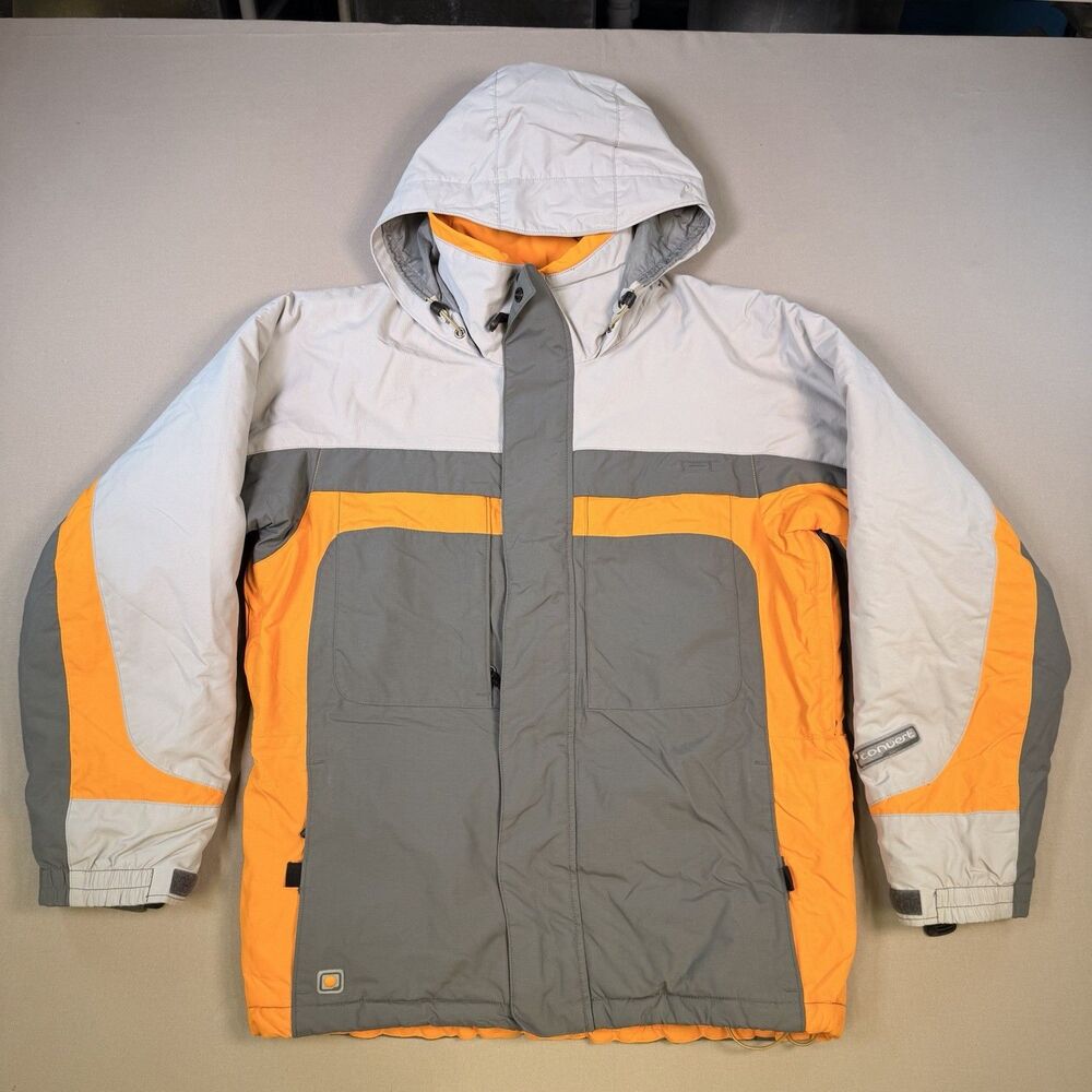 Columbia Jacket Mens Small Grey Yellow Quilt Lined Coat Covert Ski Snow Warm EUC